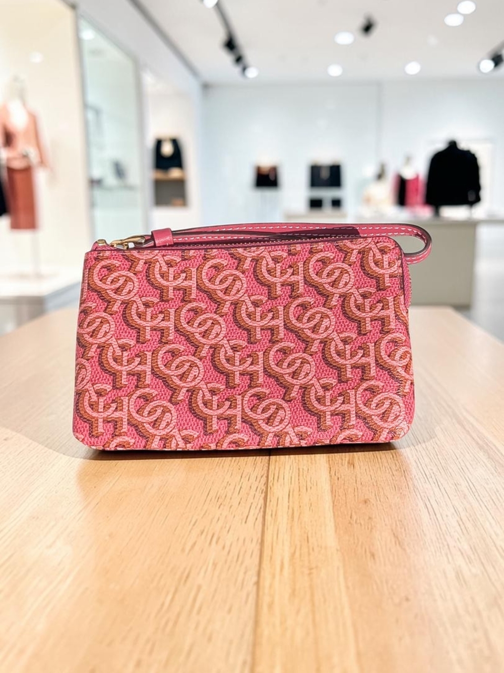 Coach Corner Zip Wristlet With Signature Monogram Rouge (NWT)